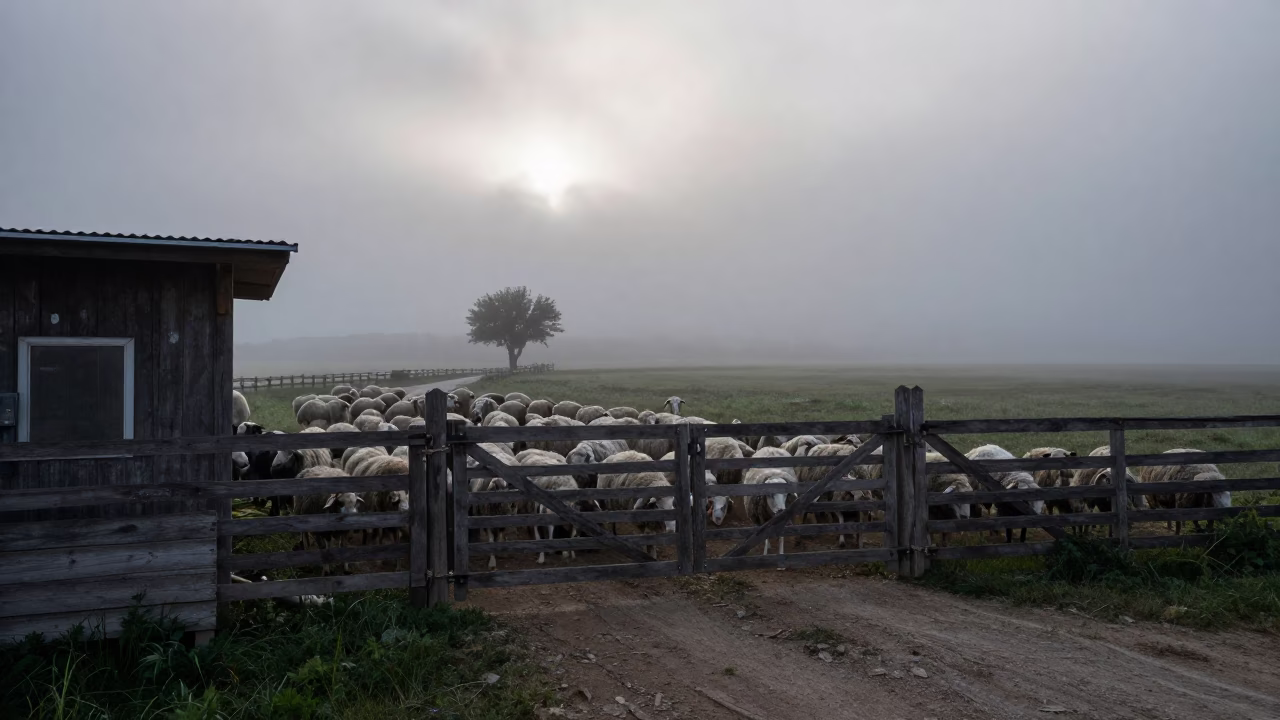 Shepherd Counting Sheep at Dawn Gate Balıkesir in at a roadside stop near Balıkesir