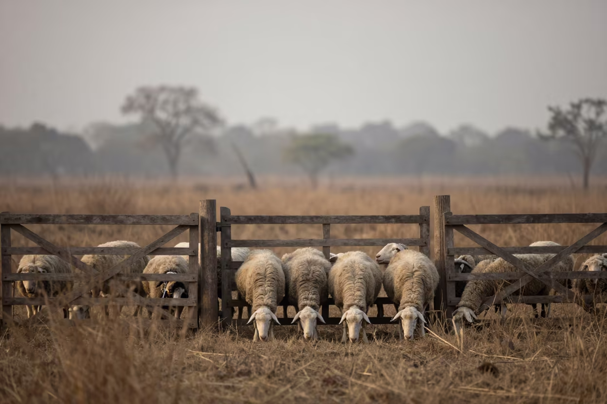 Shepherd Counts Sheep Dawn Gate in near open fields near Belgaum