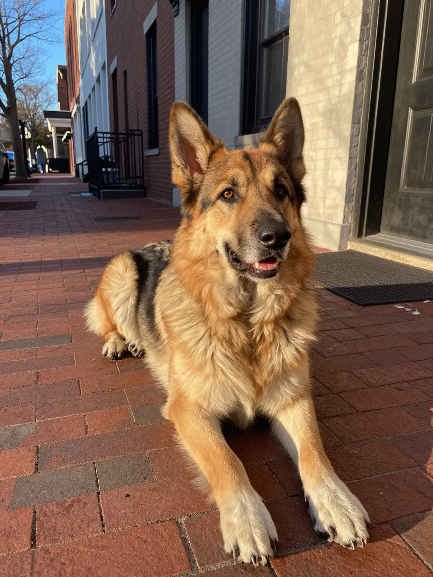 Shepherd Dog in Philadelphia at The Late Afternoon Light in in Philadelphia, Pennsylvania, United States