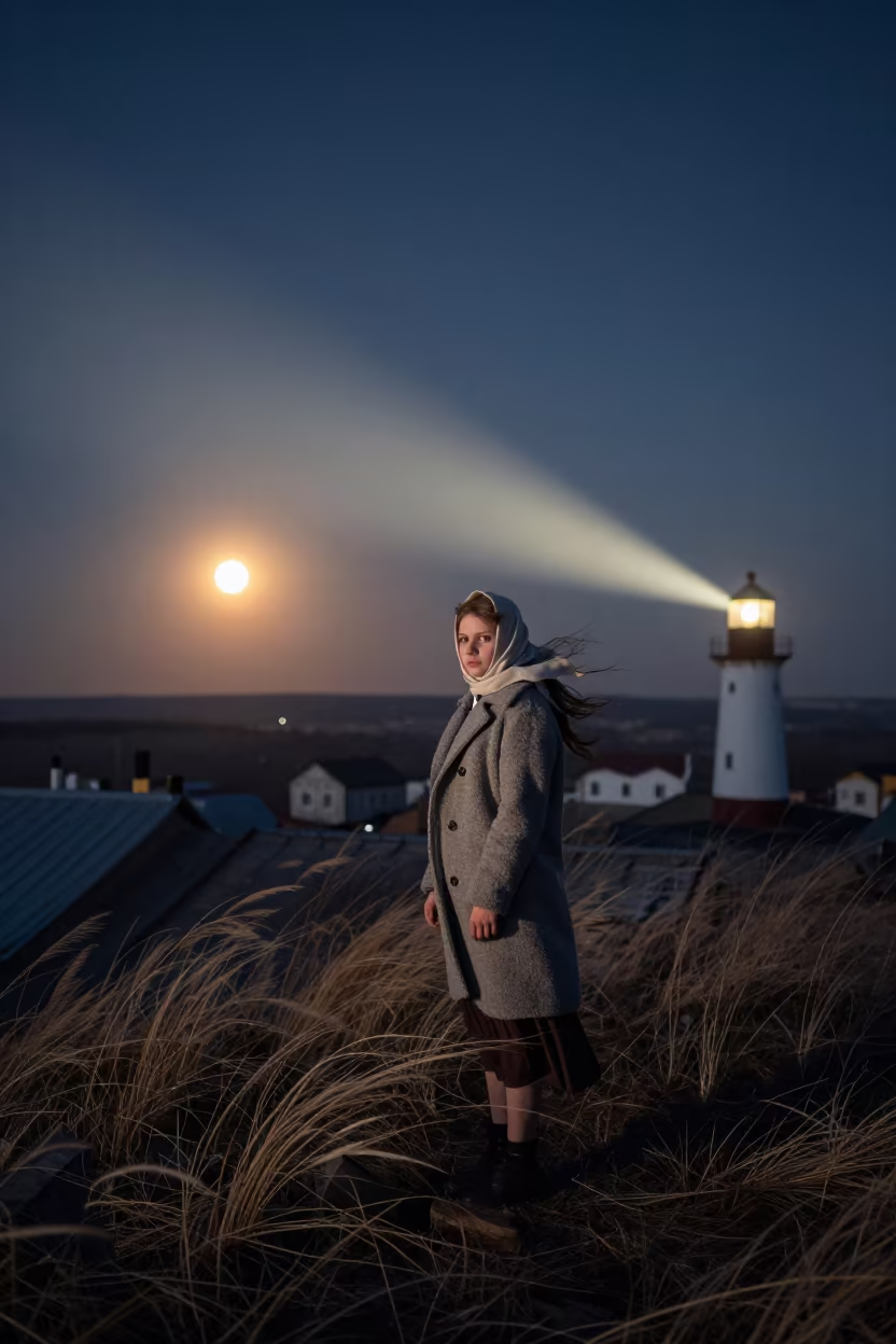 Shepherd Girl Under Dual Suns in Windy Sloviansk in along a windswept rooftop near Sloviansk