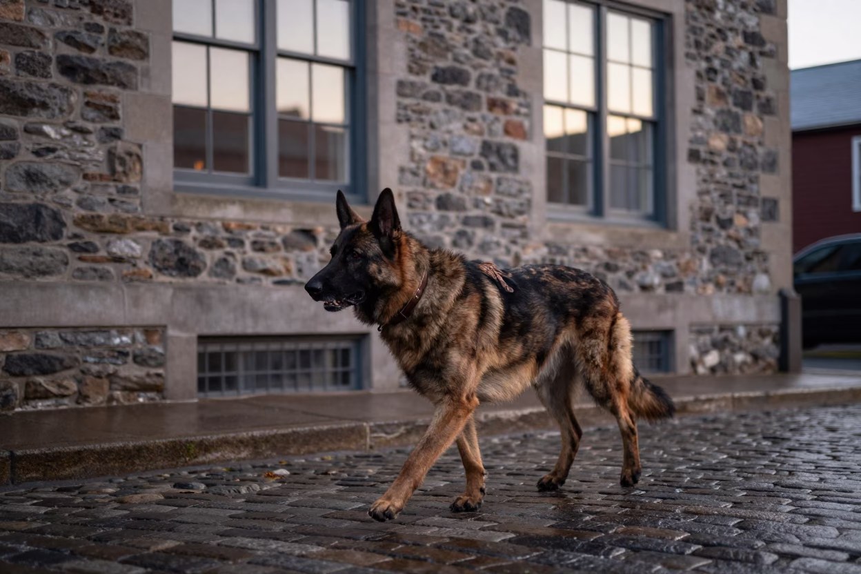 Shepherd Walking at The Early Evening Light in Halifax in in Halifax, Nova Scotia, Canada