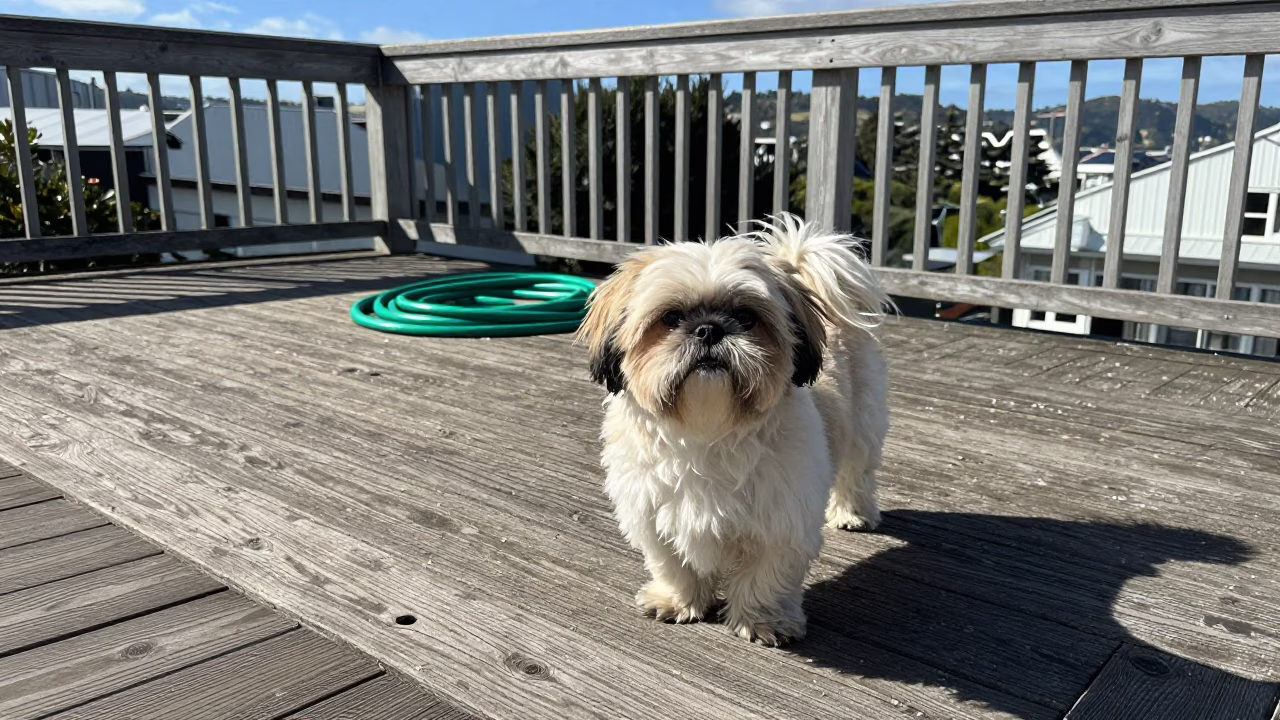 Shih Tzu at Bright Midmorning Light in Wellington in in Wellington, New Zealand