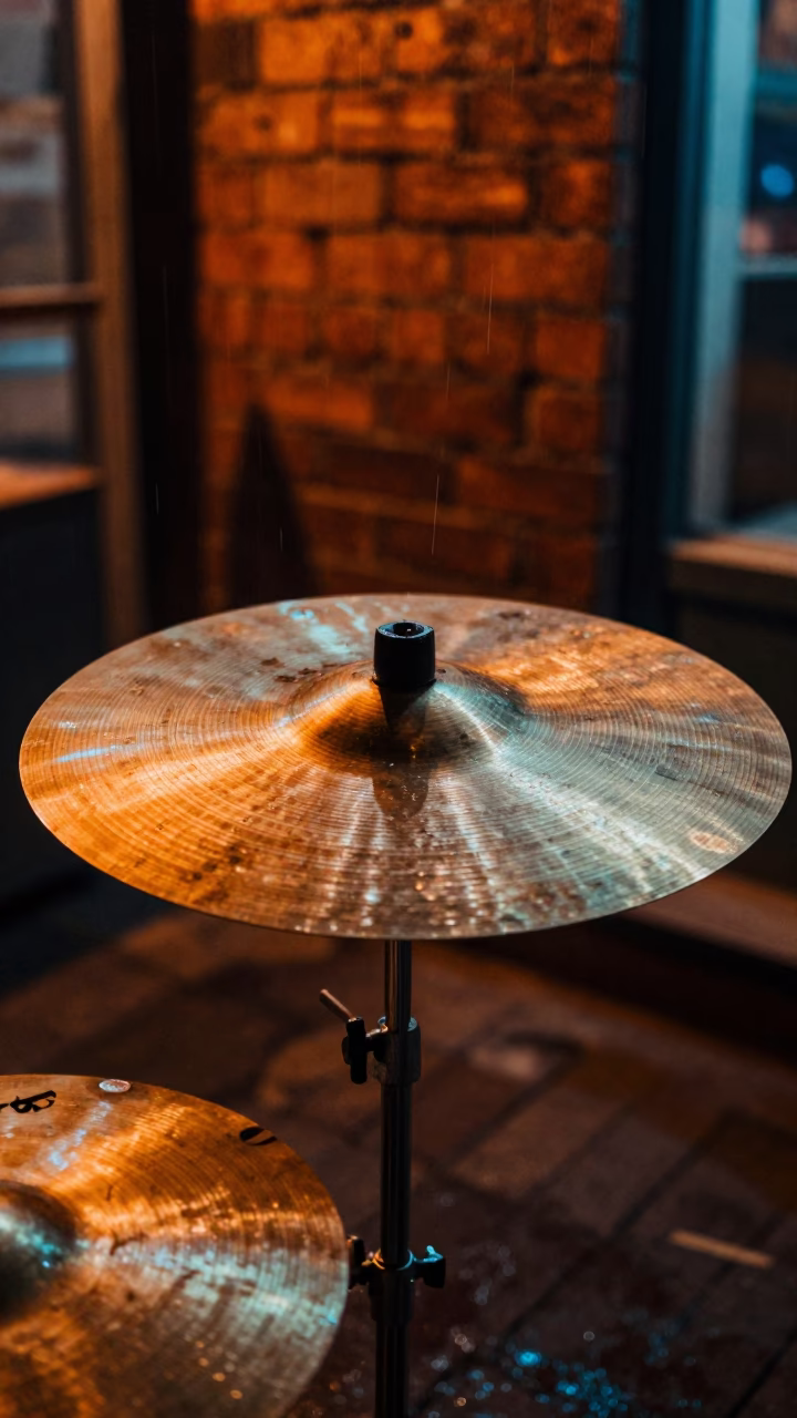 Shimmering Cymbal in Sialkot Night Drizzle in at a street corner busking spot in Sialkot