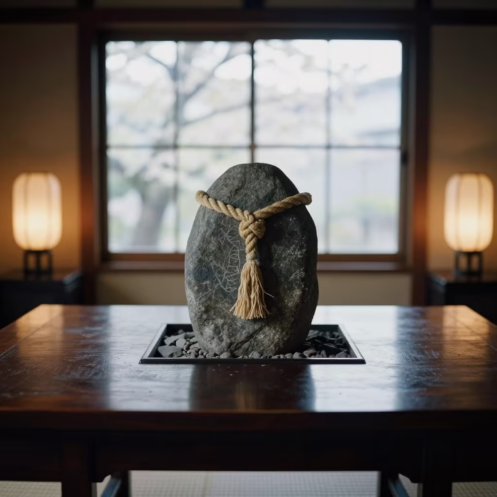 Shinto Shimenawa Rope on Desk in on a writing desk in Tokyo