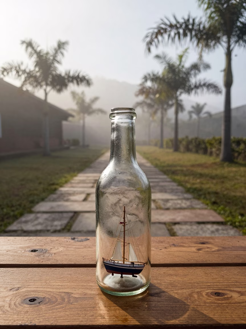 Ship in Bottle Amid Misty Bogota Afternoon Light in near Bogota