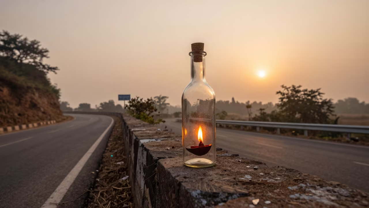Ship in Bottle on Switchback Near Hyderabad in along a switchback approach near Hyderabad