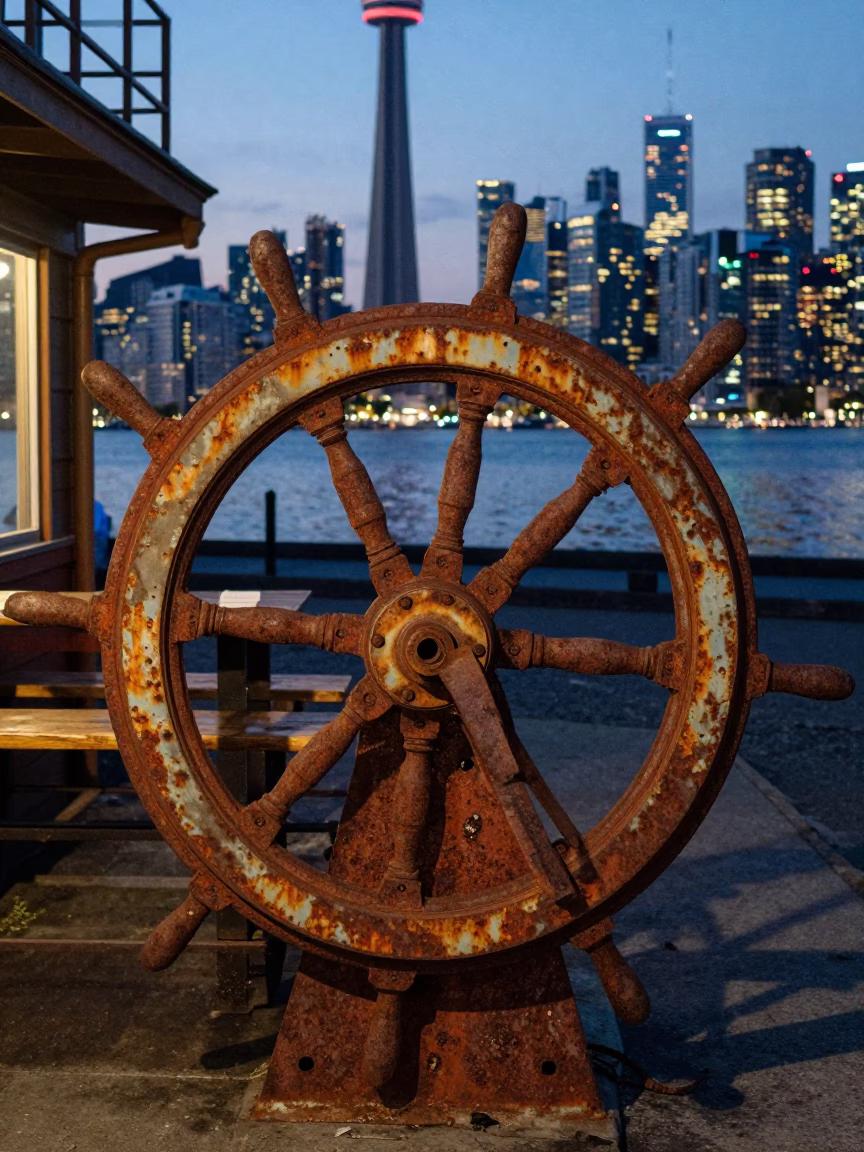 Ship Wheel in Toronto at Twilight in in Toronto, Ontario, Canada