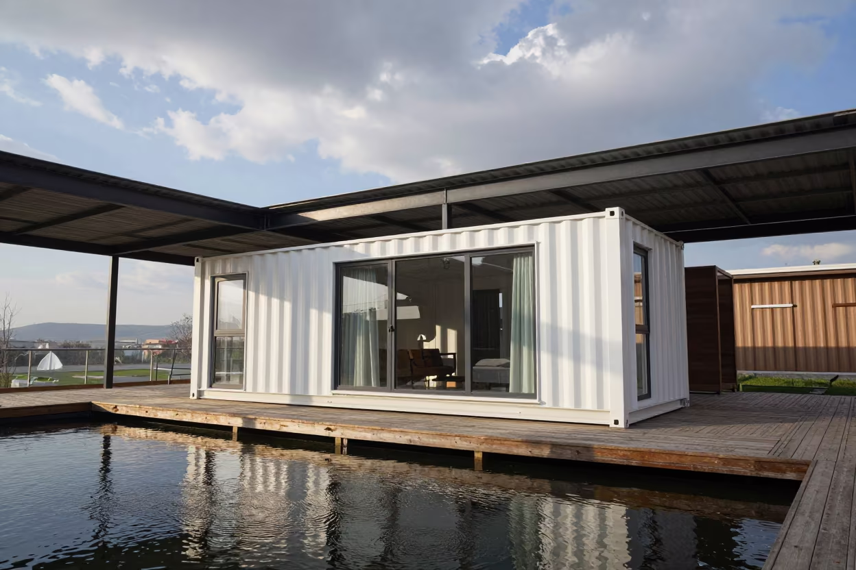 Shipping Container Home in Diyarbakir Atrium in inside a vaulted atrium in Diyarbakır