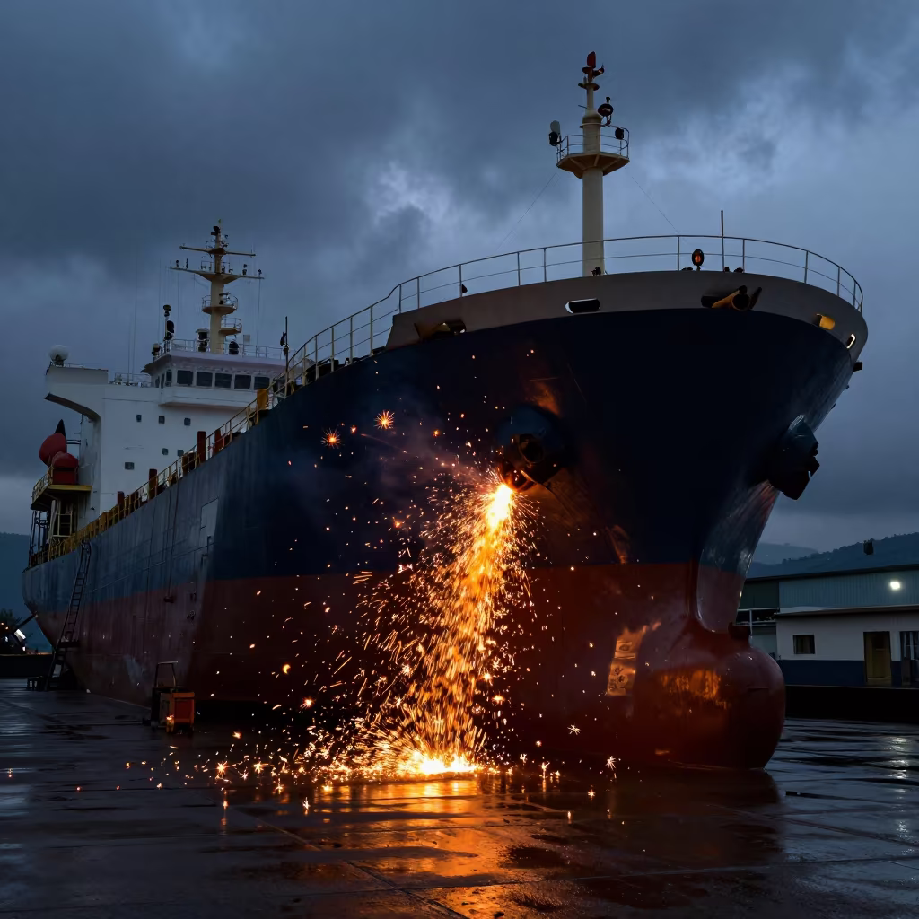 Shipyard Welding Sparks at Twilight Near Medellin in near Medellin