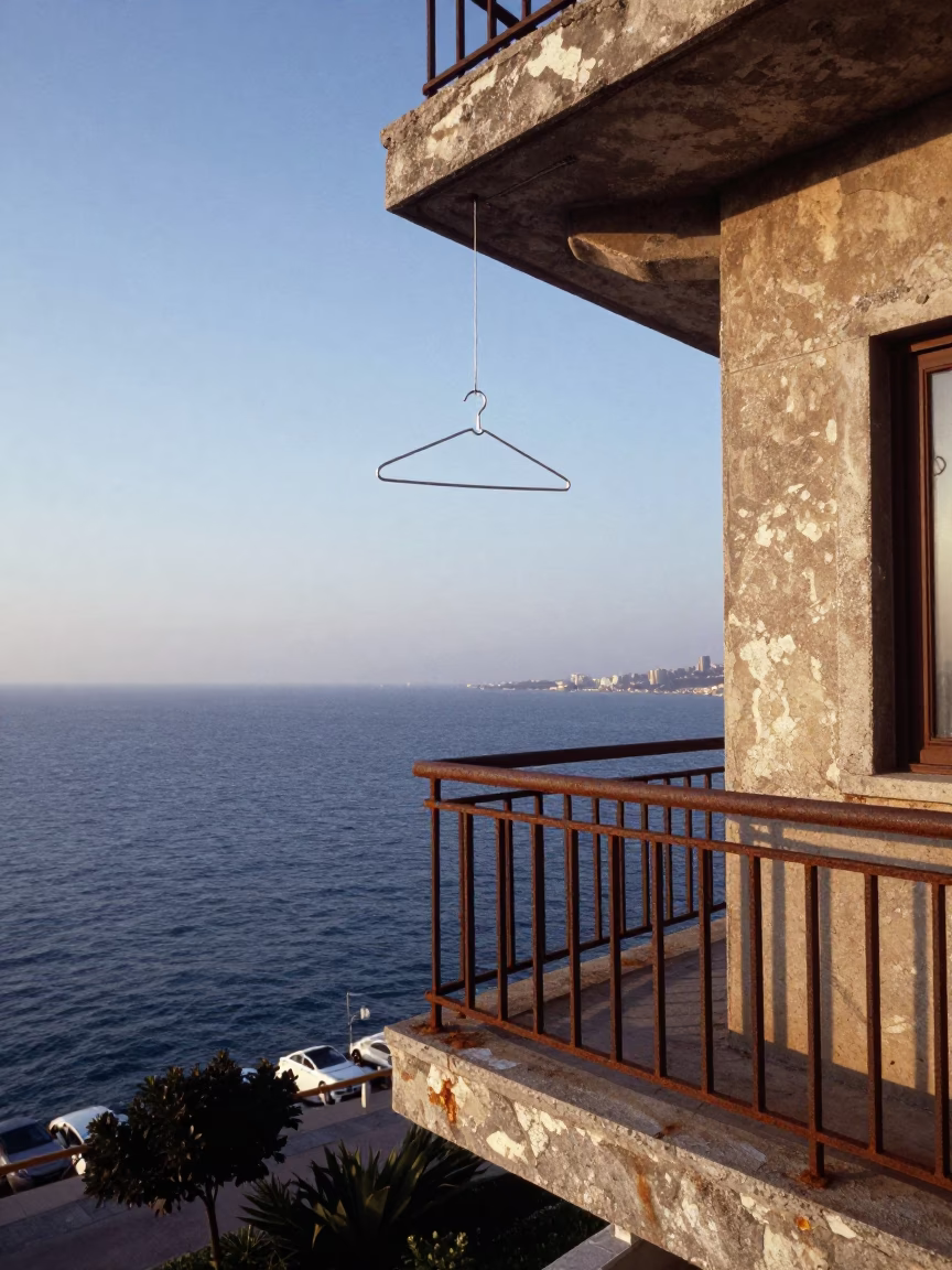 Shirt Hanger in Beirut at As First Light Reaches The Scene in in Beirut, Lebanon