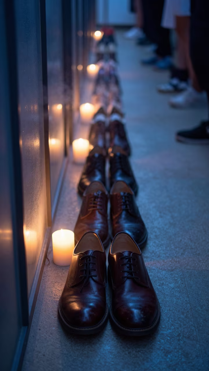 Shoe Lineup Backstage Gyeongju Blue Hour in in a backstage changing corridor in Gyeongju
