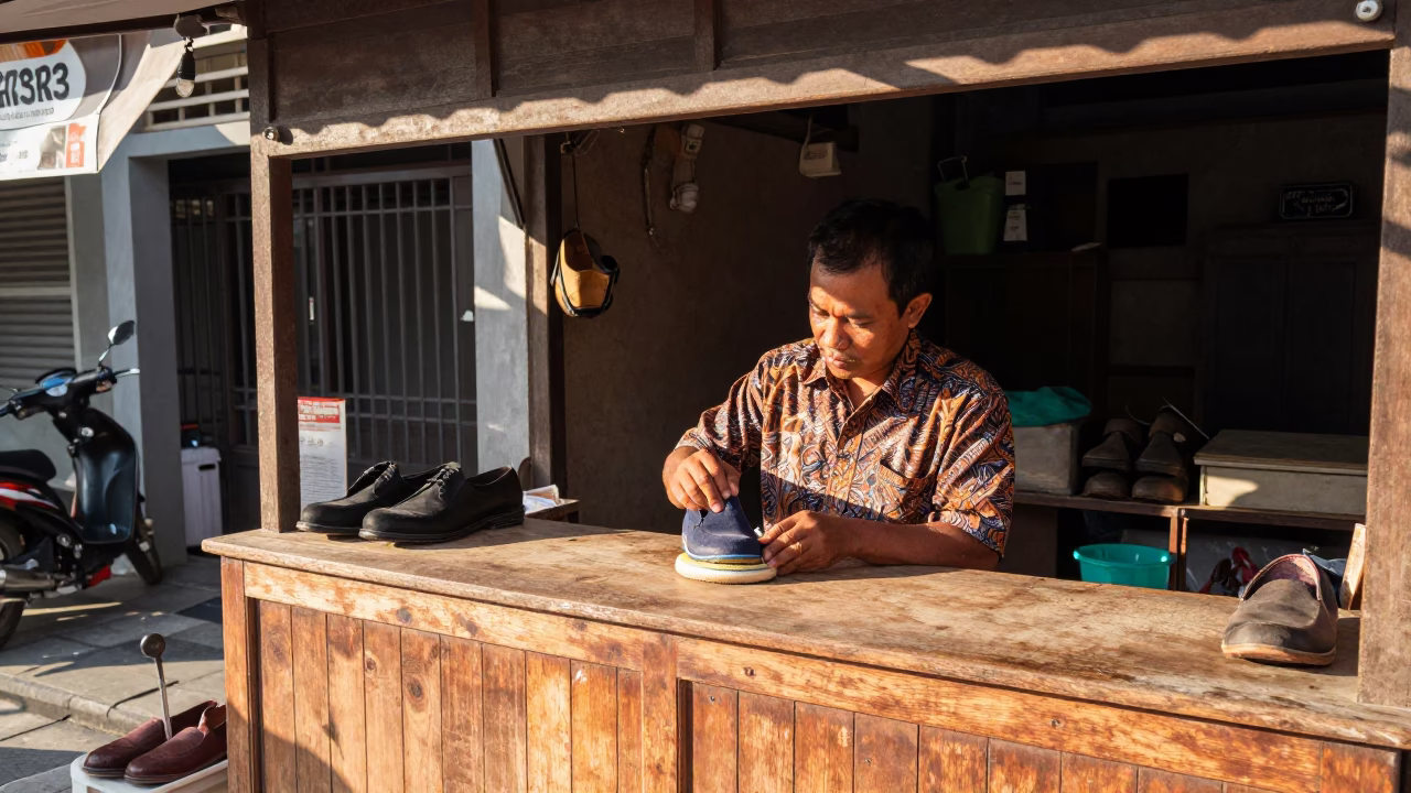 Shoe Polishing in Denpasar in in Denpasar, Indonesia