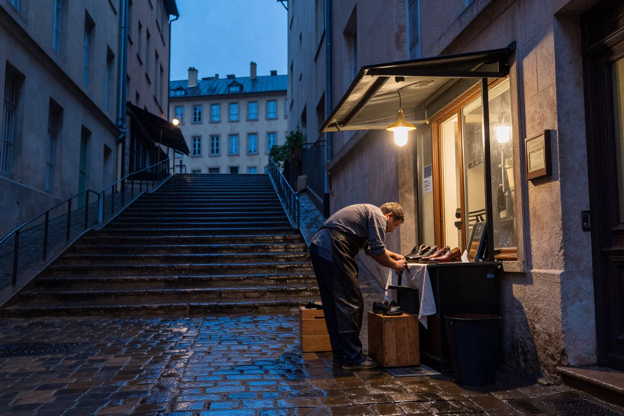 Shoe Shiner in Lyon in in Lyon, France