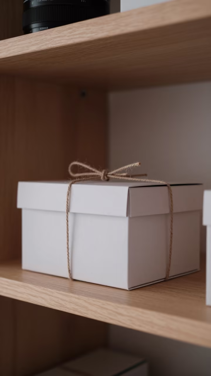 Shoebox on Pantry Shelf Midmorning Light in on a writing desk near Sapporo