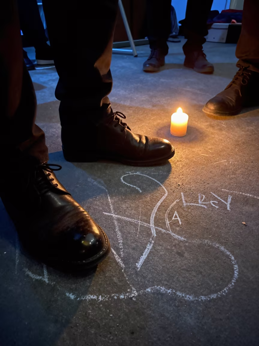 Shoes and Chalk Marks at Blue Hour in under runway rehearsal lights near Plovdiv