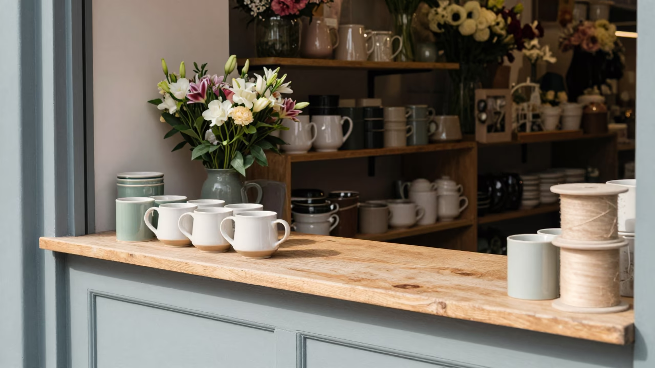 Shop Counter in Liverpool at Flat Noon Light in in Liverpool, United Kingdom