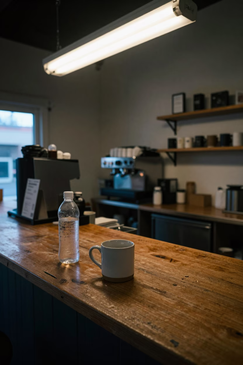 Shop Counter in Portland at Sunrise Light in in Portland, Oregon, United States