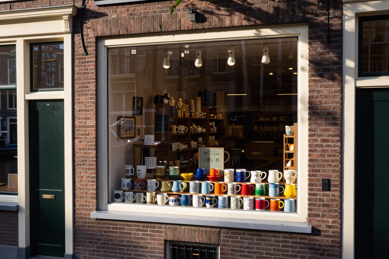 Shop Display at The Early Afternoon Light in Amsterdam in in Amsterdam, Netherlands