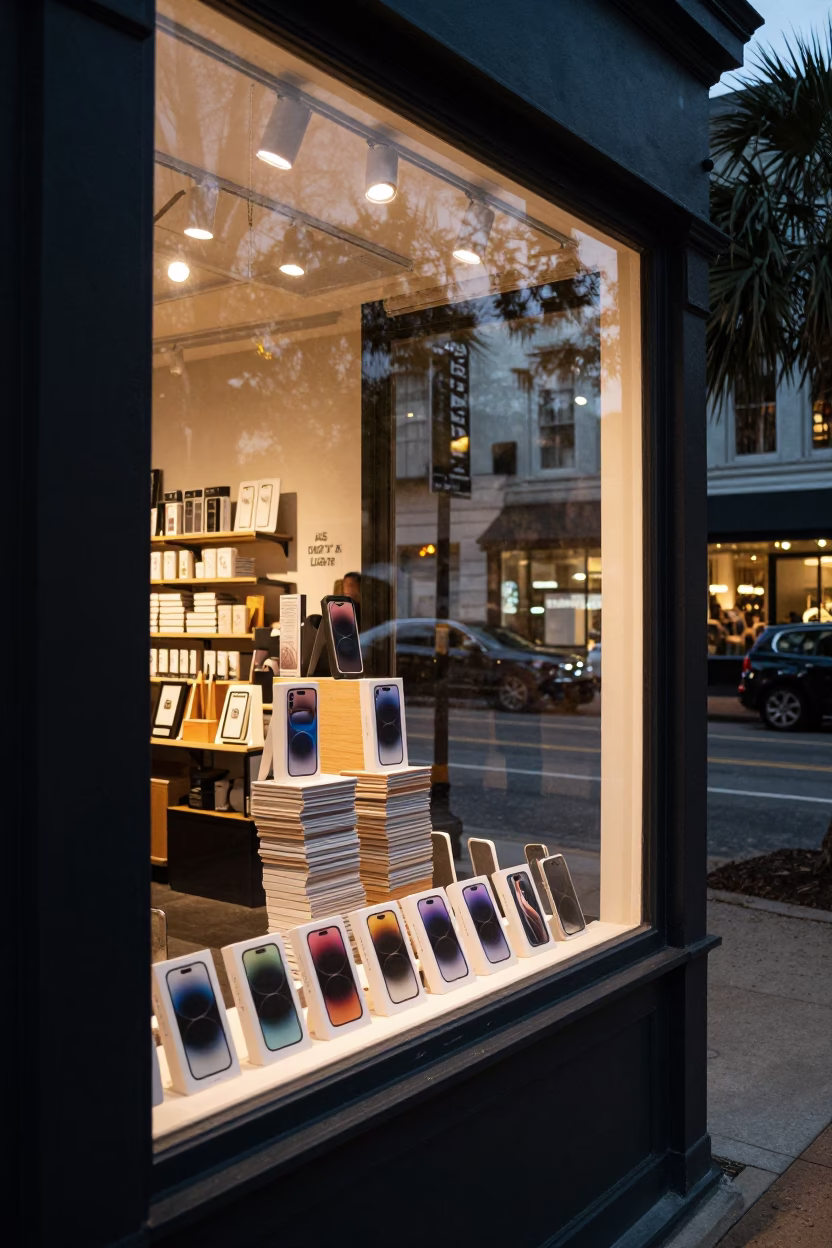 Shop Display in Charleston at As City Lights Begin To Glow in in Charleston, South Carolina, United States
