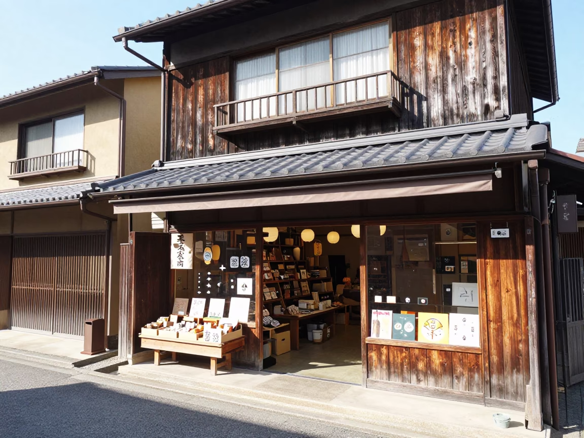 Shop Display in Kyoto at Bright Midmorning Light in in Kyoto, Japan