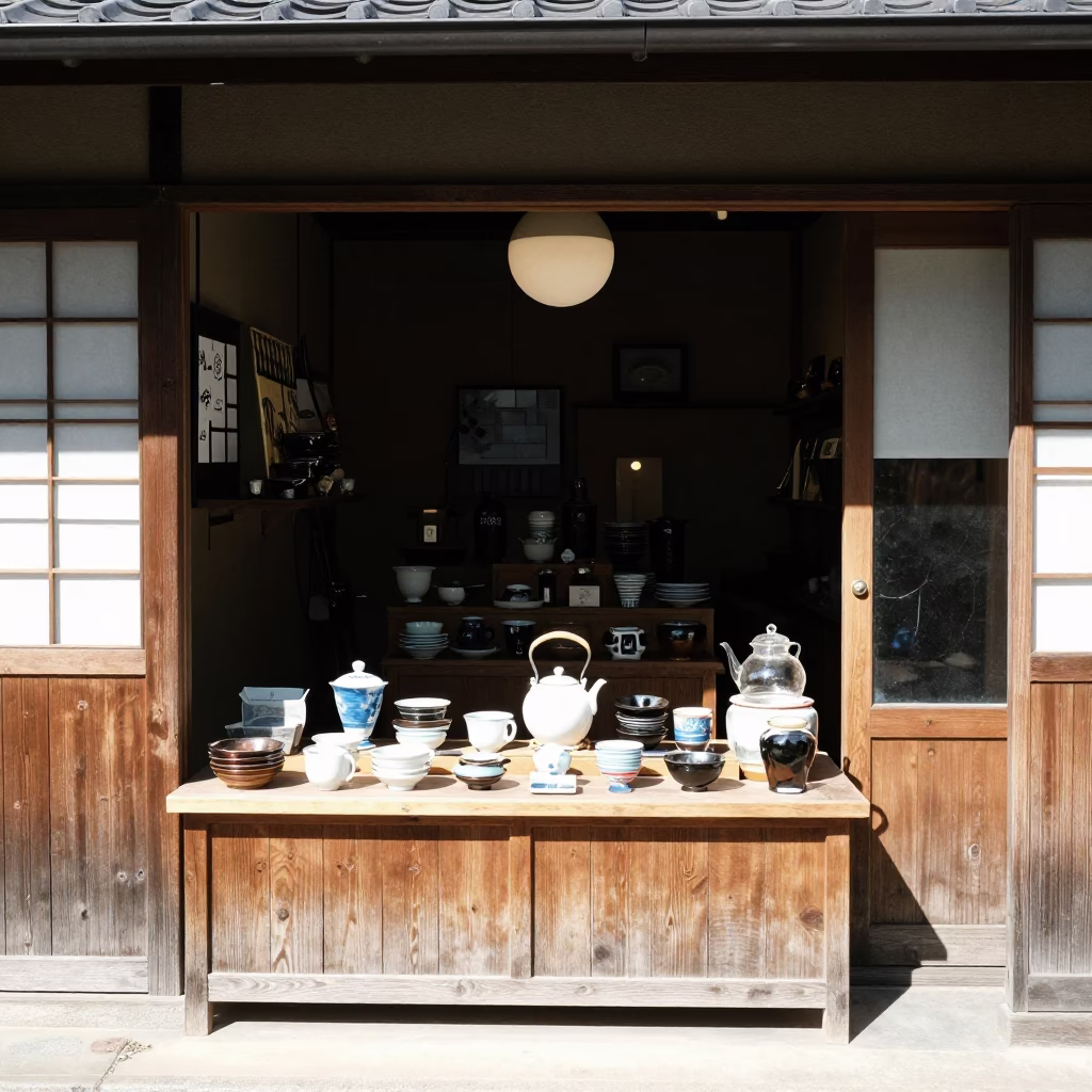 Shop Display in Kyoto at The Flat Glare Of Noon Light in in Kyoto, Japan