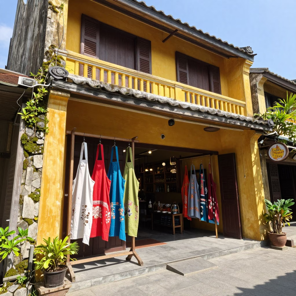 Shop Exterior in Hoi An at Bright Midmorning Light in in Hoi An, Vietnam