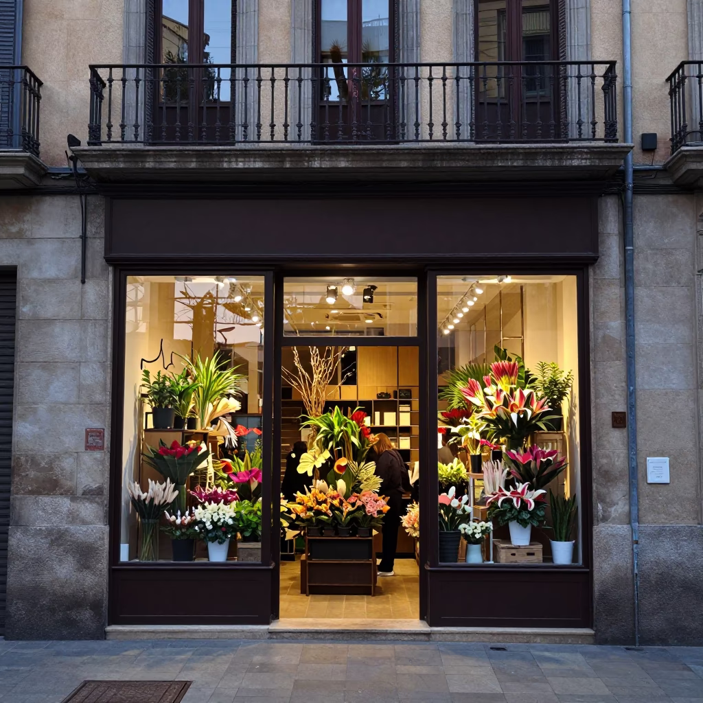 Shop Front in Barcelona at The Early Morning Light in in Barcelona, Spain