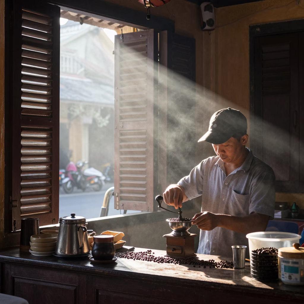 Shop Interior in Hoi An at Dawn Light in in Hoi An, Vietnam