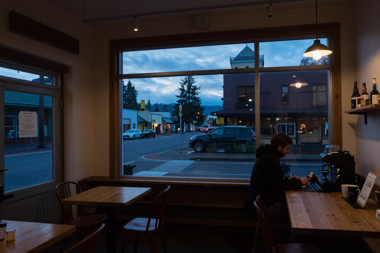 Shop Interior in Portland at Sunrise Light in in Portland, Oregon, United States
