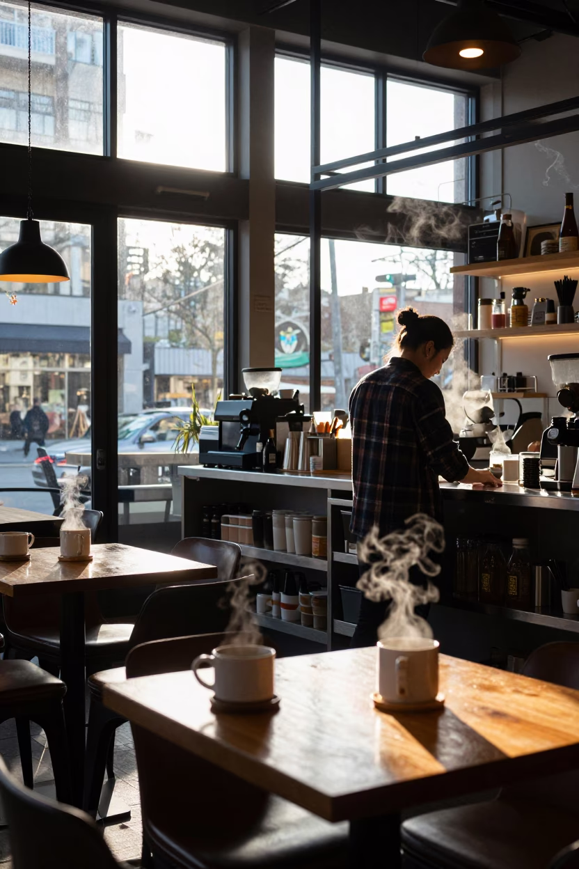 Shop Interior just after sunrise in Vancouver in in Vancouver, British Columbia, Canada