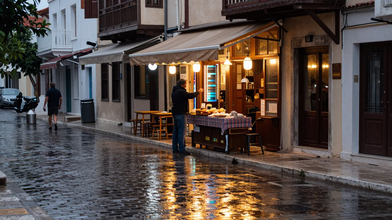 Shopfront in Athens at First Light in in Athens, Greece