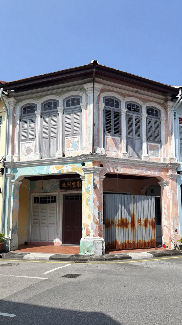 Shophouse Facade And Street Corner in George Town in in George Town, Malaysia