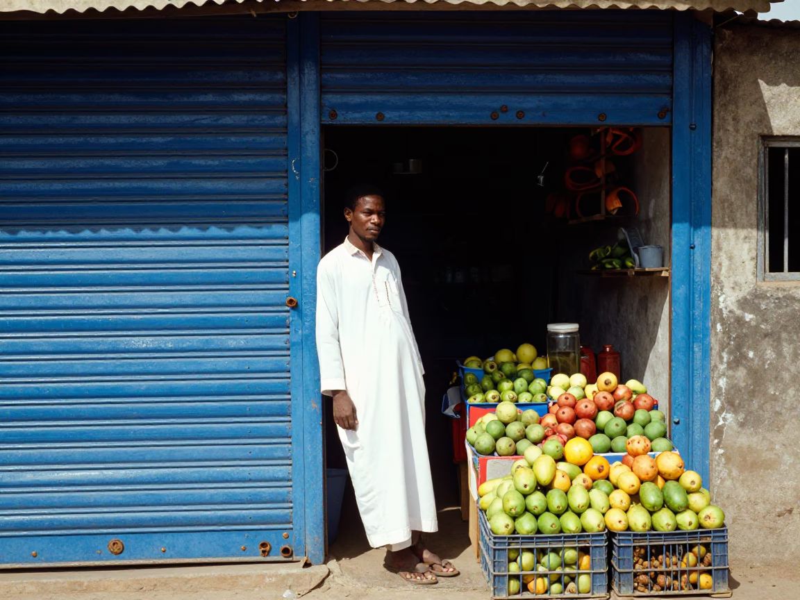 Shopkeeper at Flat Noon Light in in Dakar, Senegal