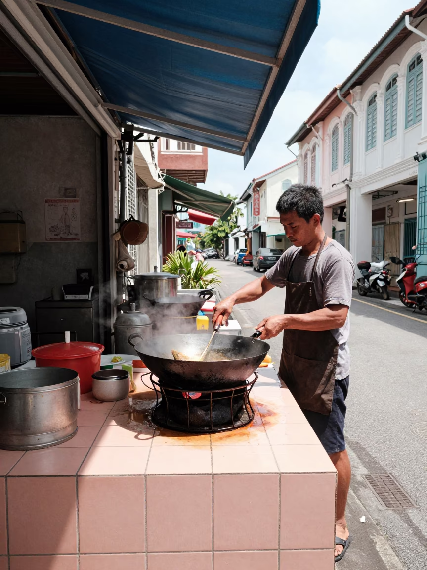 Shopkeeper Cooking in George Town in in George Town, Malaysia