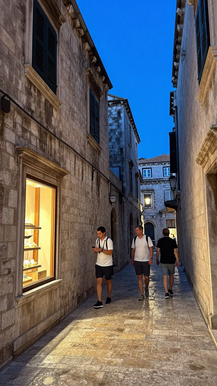 Shopkeeper in Dubrovnik at Blue Hour in in Dubrovnik, Croatia