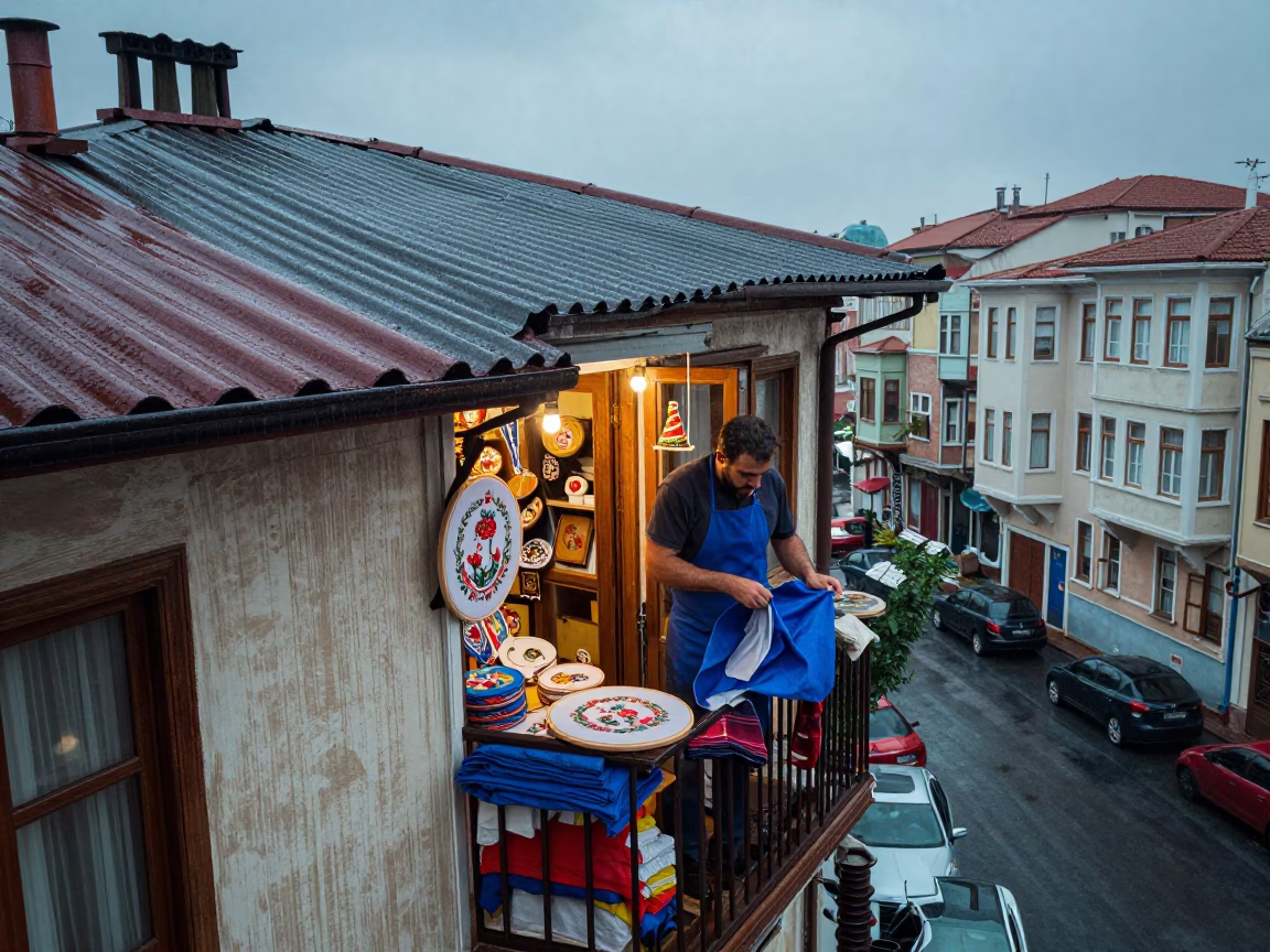 Shopkeeper in Istanbul at Dusk Light in in Istanbul, Turkey