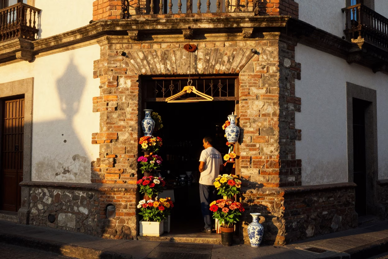 Shopkeeper in Quito at Golden Hour in in Quito, Ecuador