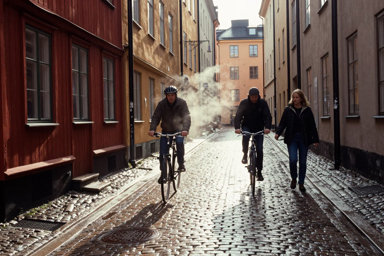 Shopkeeper in Stockholm at Early Morning Light in in Stockholm, Sweden