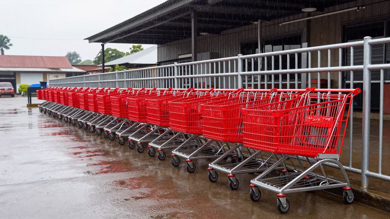 Shopping Cart Corral in Abeokuta Rain in beside a supermarket cart corral in Abeokuta