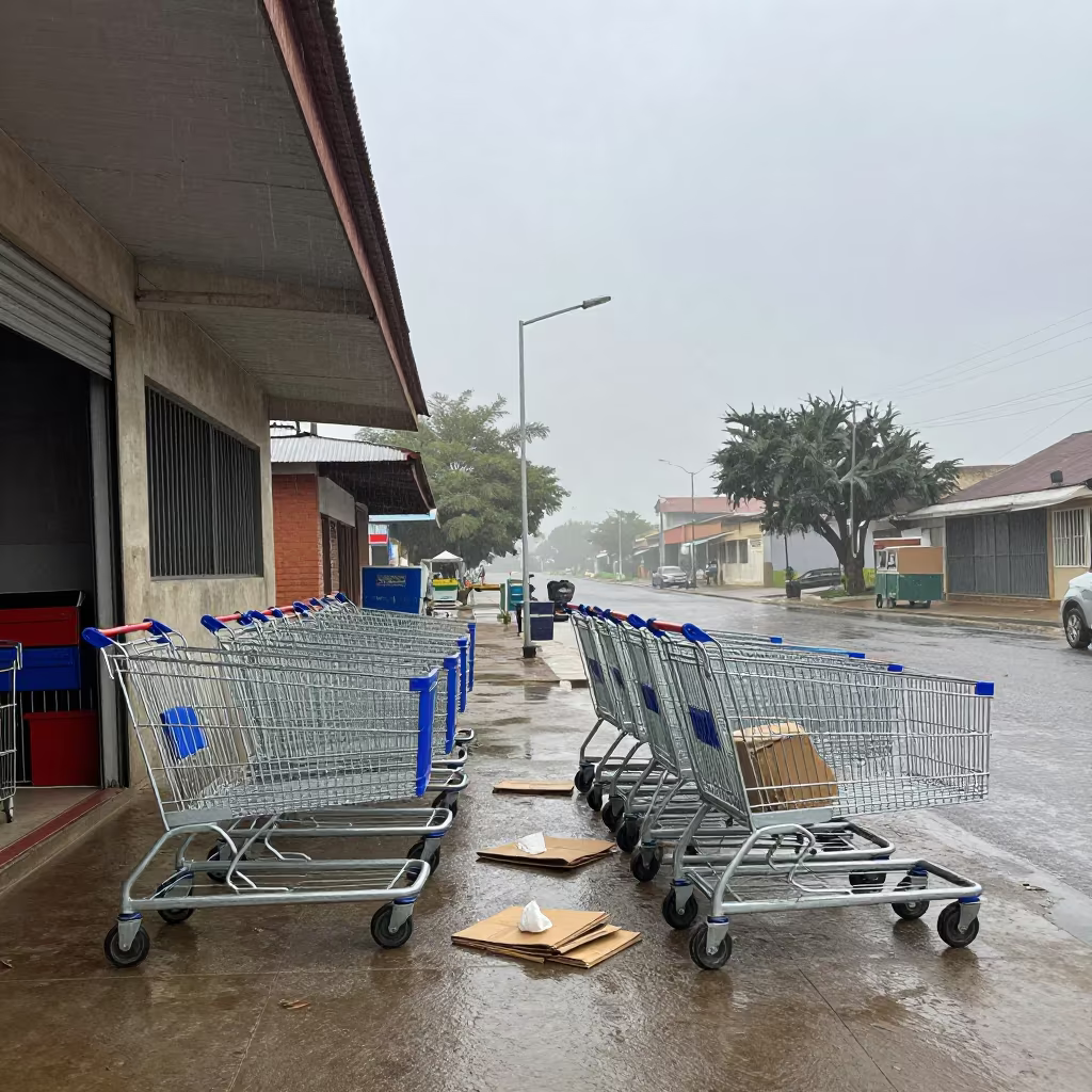Shopping Cart Corral Morning Rain Morogoro in outside a storefront after rain near Morogoro