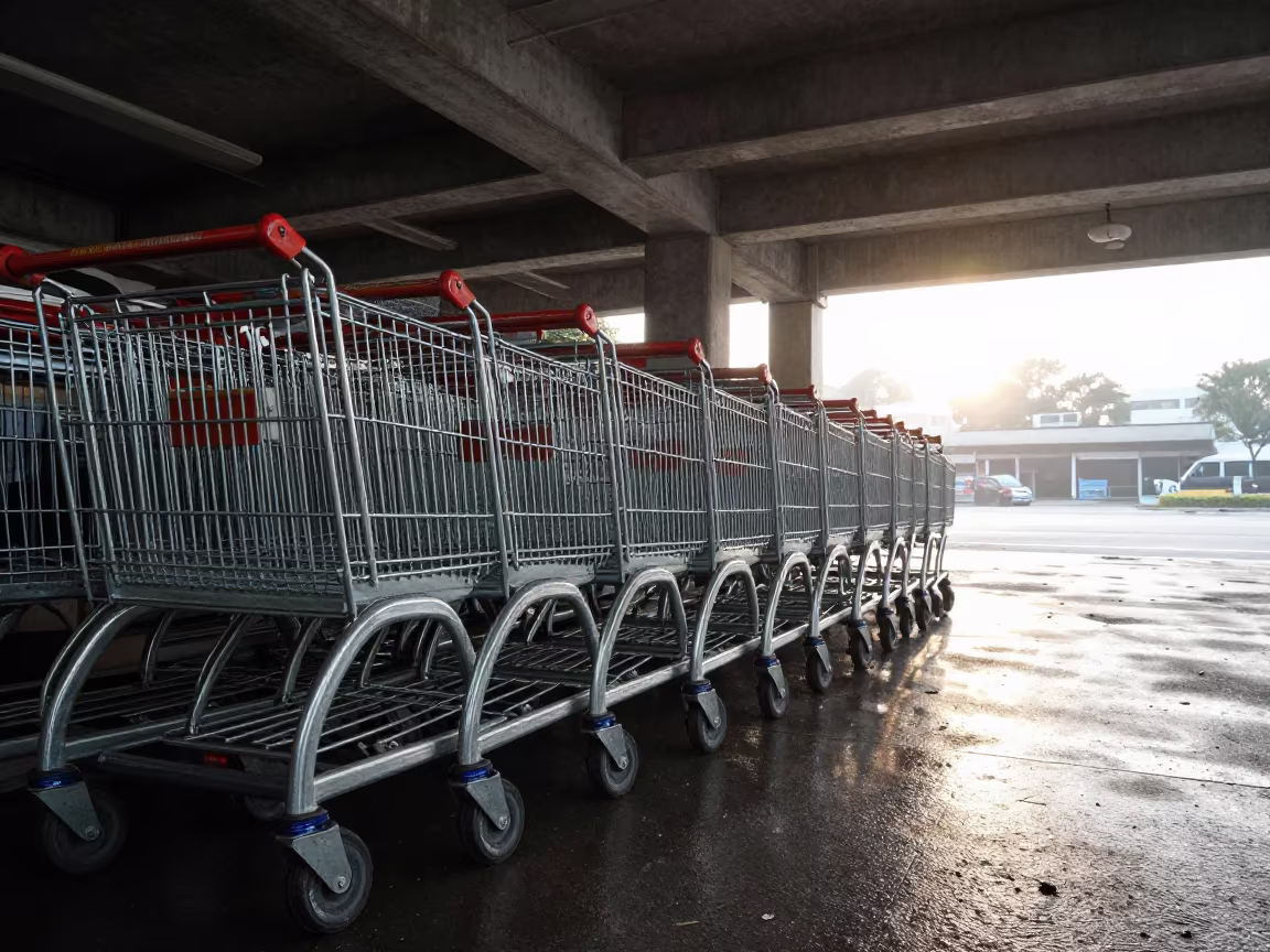 Shopping Cart Corral Singapore Morning Drizzle in along a shopping arcade before opening in Singapore