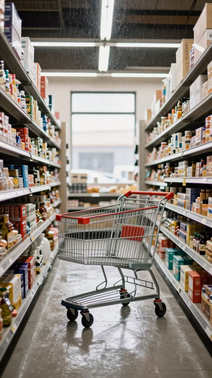 Shopping Cart in Old San Juan Retail Aisle in inside a bright retail aisle in Old San Juan, San Juan