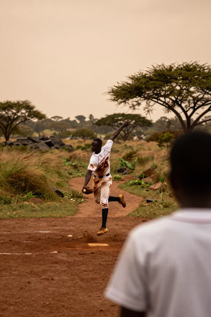 Shortstop Leaping Throw on Mountain Path in on a mountain path near Ilorin