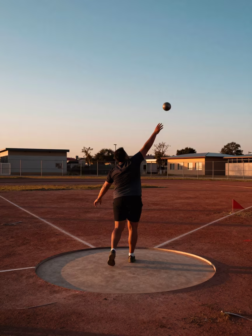 Shot Putter Releasing in Guatire Dusk in in Guatire