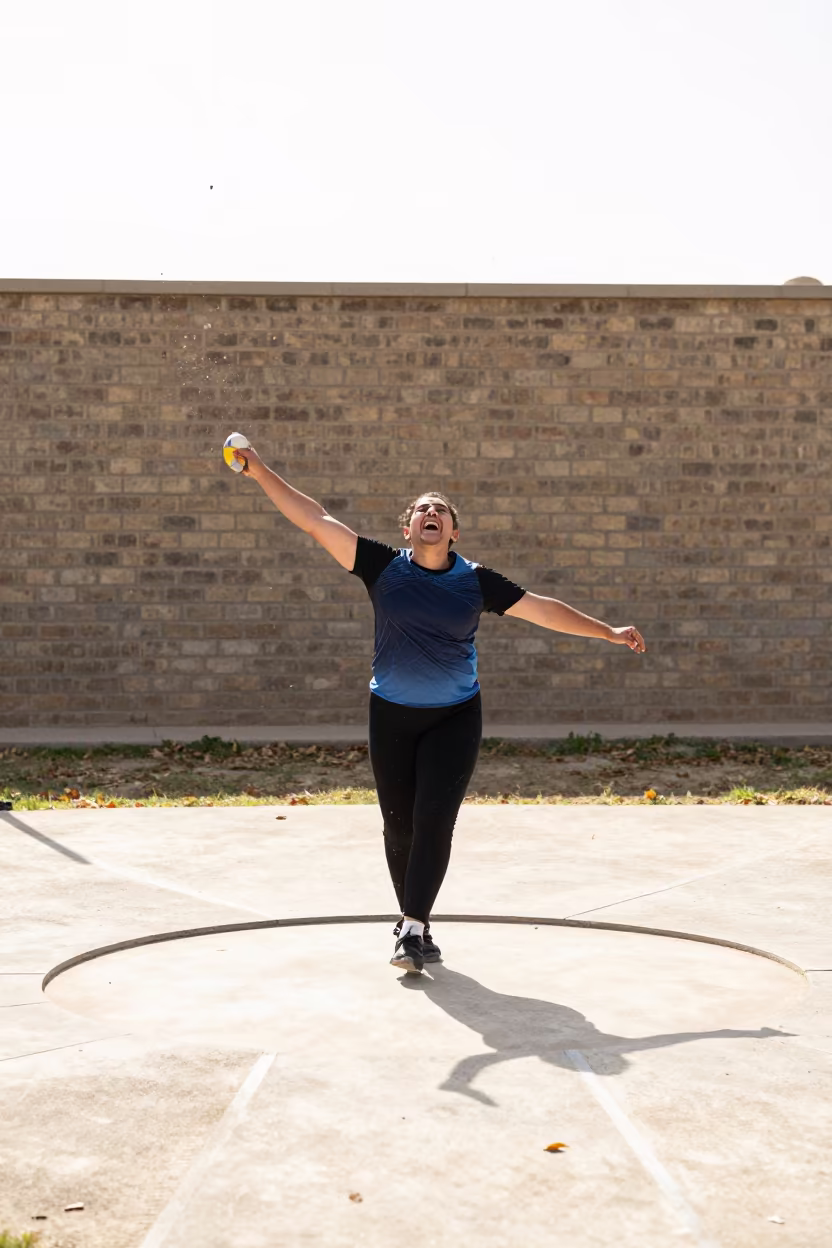 Shot Putter Roaring in Noon Light at El Mahalla El Kubra in in El Mahalla El Kubra