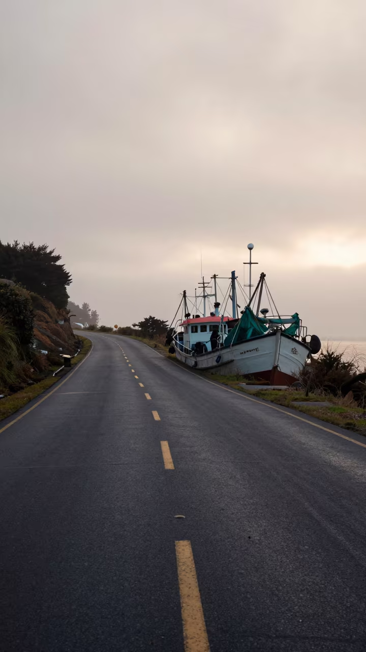 Shrimp Trawler Nets at Dawn Near Puente Alto in along a switchback approach near Puente Alto