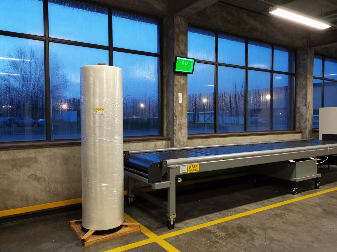 Shrink Wrap Stand on Parcel Belt in Novara in at a parcel sorting belt in Novara
