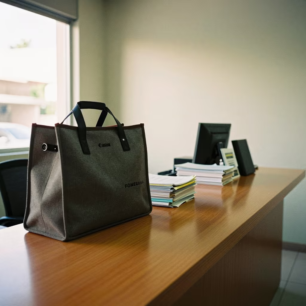 Shuttle Tote on Reception Desk in Maracay in at a reception desk under warm light near Maracay