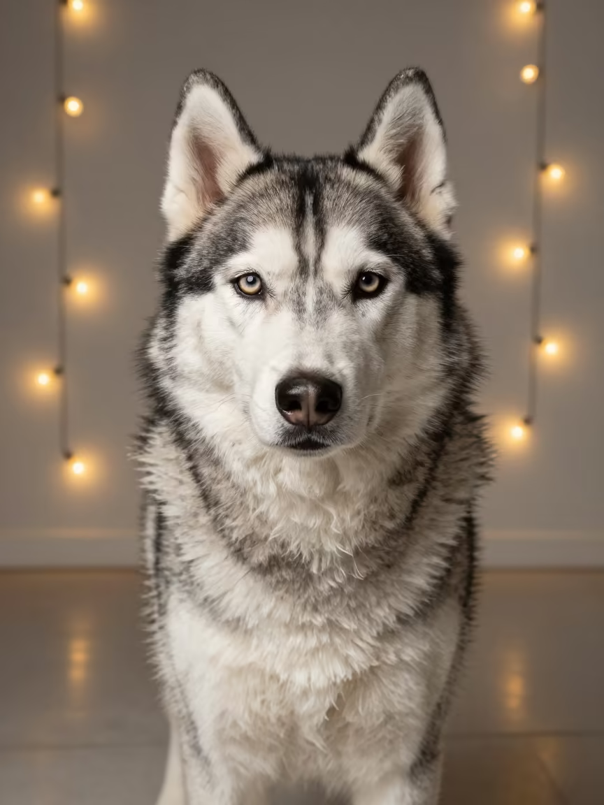 Siberian Husky Portrait in Port Harcourt Studio in in a quiet portrait studio with a plain backdrop and eye-level framing in Port Harcourt