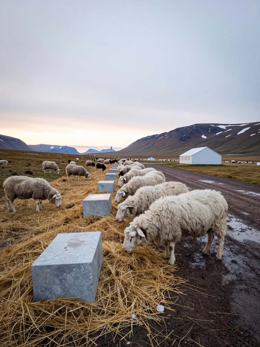 Siberian Sheep Pasture Winter Dawn Feedlot in along a feedlot lane in Siberia